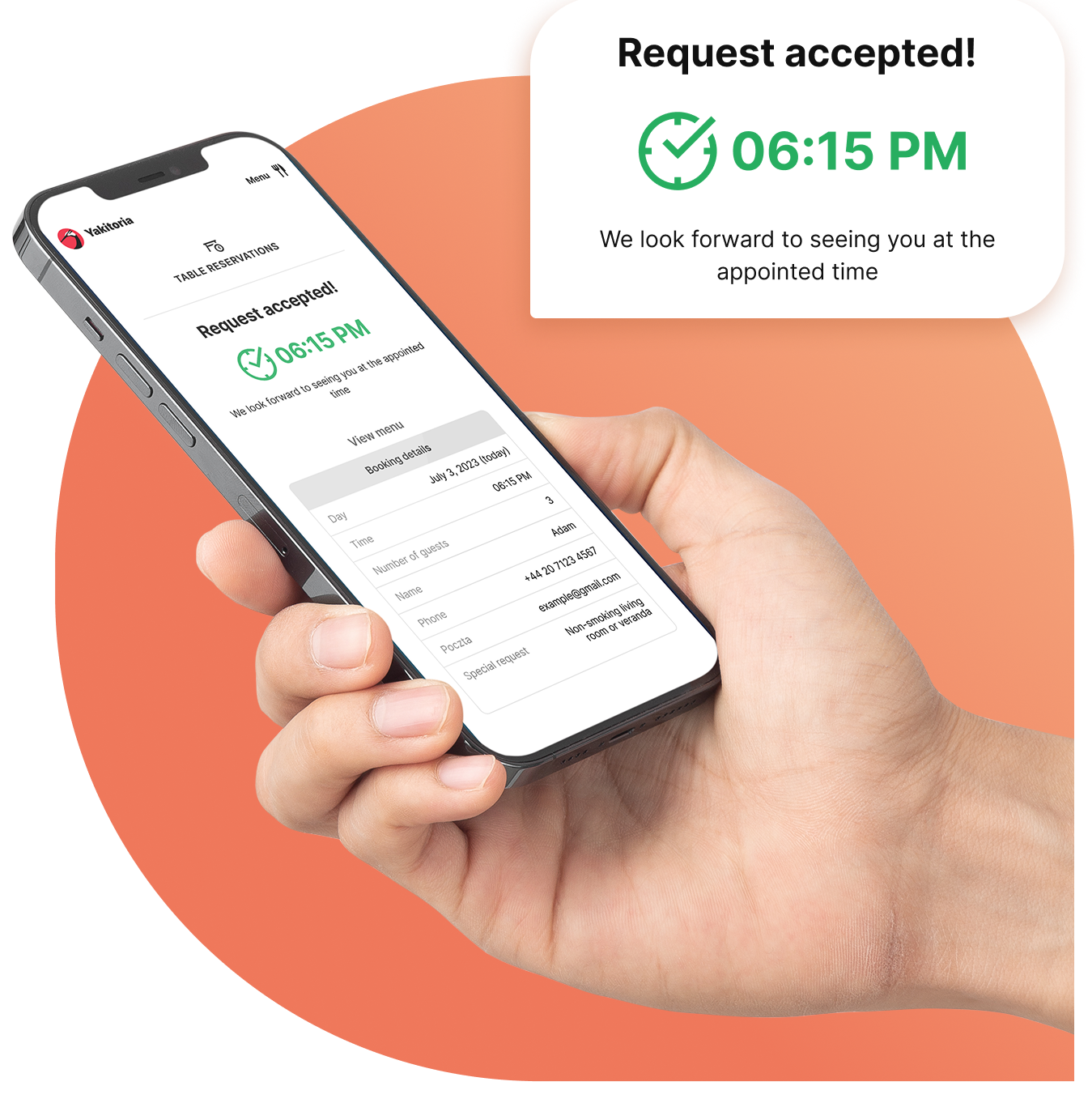 Guests are always notified about the reservation status - ChoiceQR