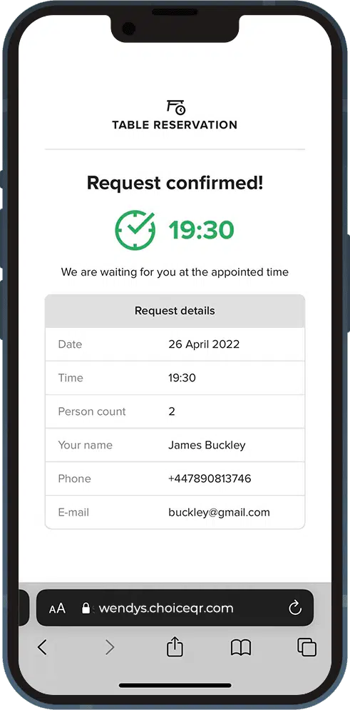 Viesi vienmēr tiek informēti par rezervācijas statusu - ChoiceQR