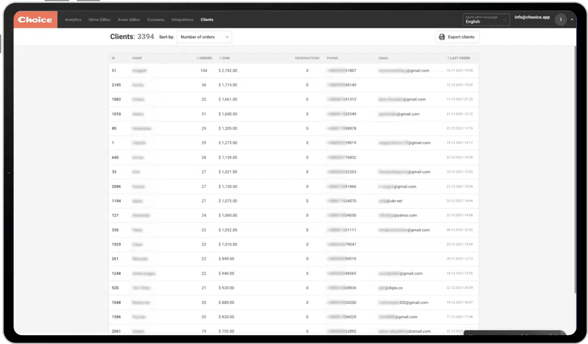 Klientu datubāze - ChoiceQR